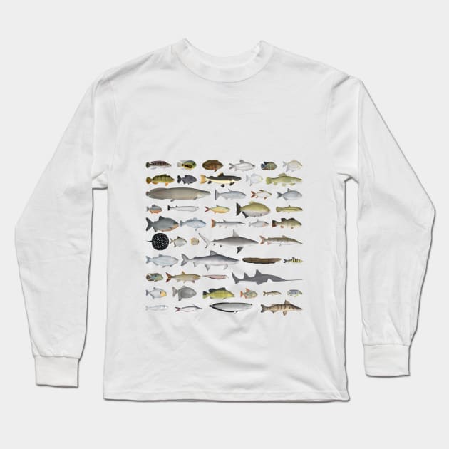 Amazon River Basin Fish Group Long Sleeve T-Shirt by FishFolkArt